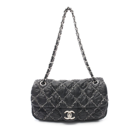 Black Chanel Paris-Byzance Nylon Tweed On Stitch Bubble Accordion Flap Shoulder Bag