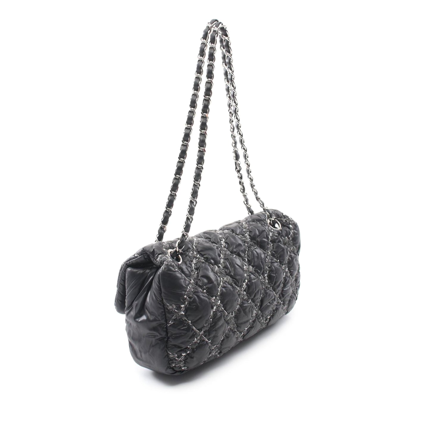 Black Chanel Paris-Byzance Nylon Tweed On Stitch Bubble Accordion Flap Shoulder Bag