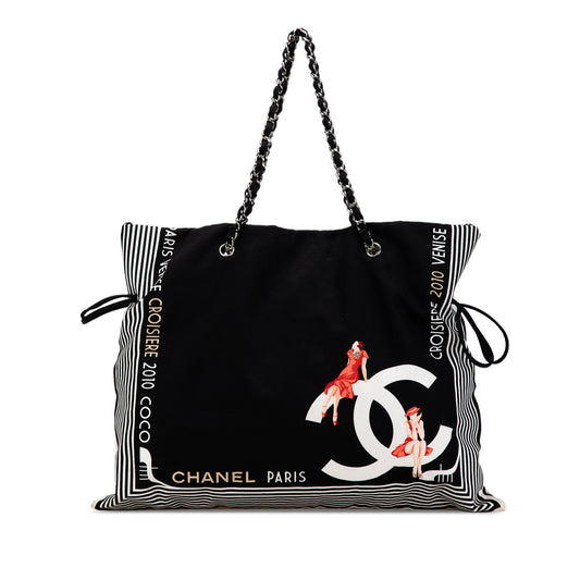 Black Chanel Paris-Venice Canvas Bon Bon Tote