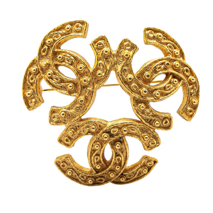 Gold Chanel Gold Plated Triple CC Brooch