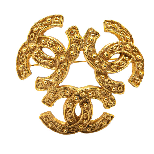 Gold Chanel Gold Plated Triple CC Brooch