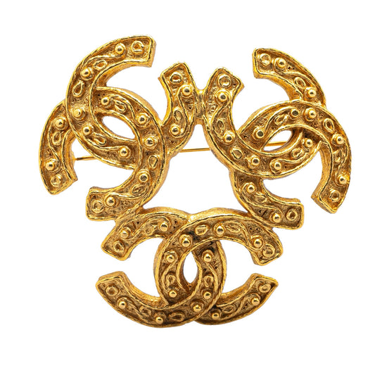 Gold Chanel Gold Plated Triple CC Brooch