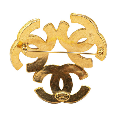 Gold Chanel Gold Plated Triple CC Brooch