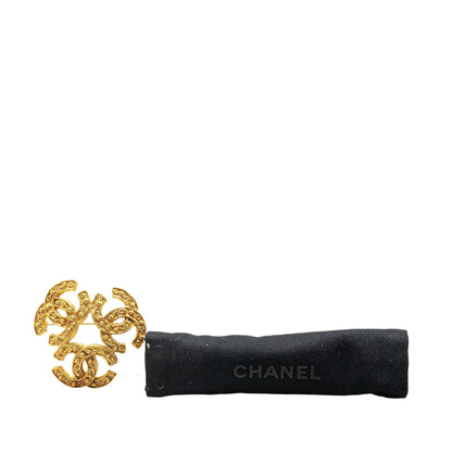 Gold Chanel Gold Plated Triple CC Brooch