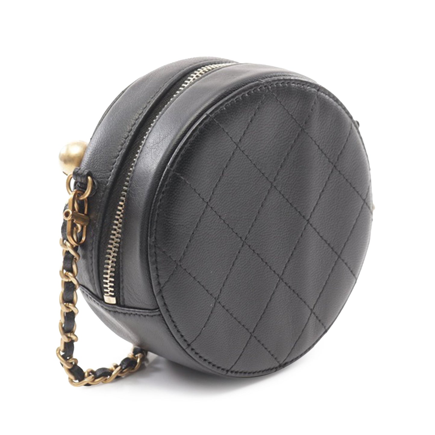 Black Chanel Lambskin Pearl Round Clutch On Chain Crossbody Bag