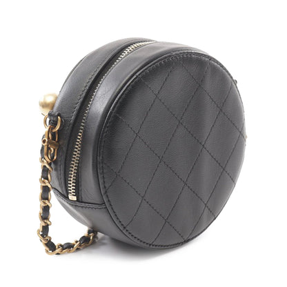 Black Chanel Lambskin Pearl Round Clutch On Chain Crossbody Bag