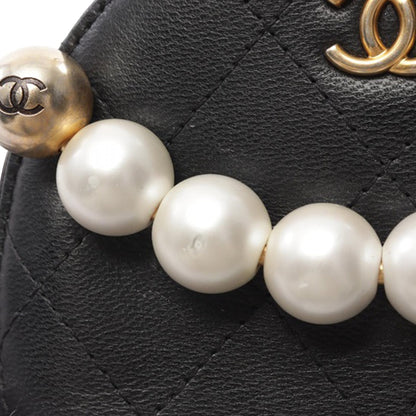 Black Chanel Lambskin Pearl Round Clutch On Chain Crossbody Bag