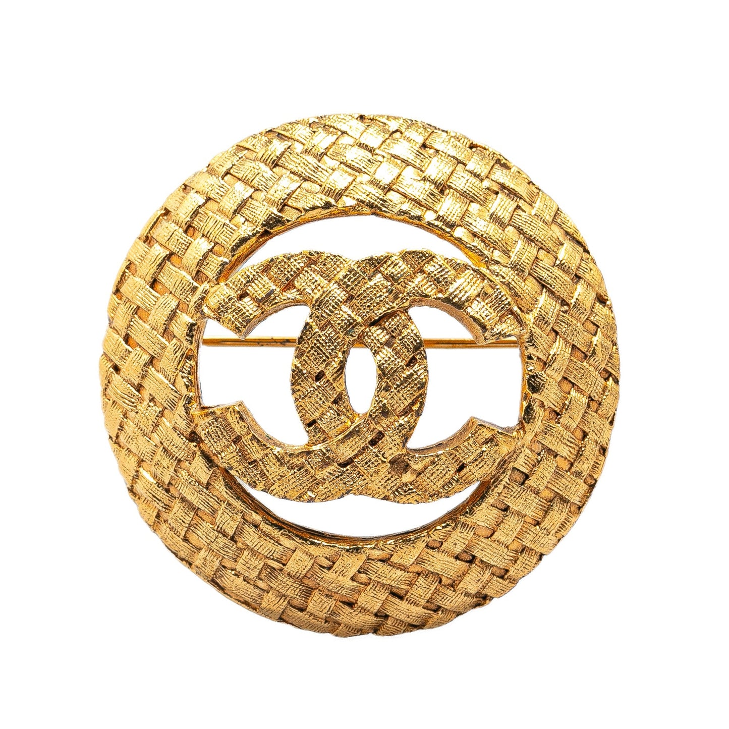 Gold Chanel Gold Plated CC Round Brooch