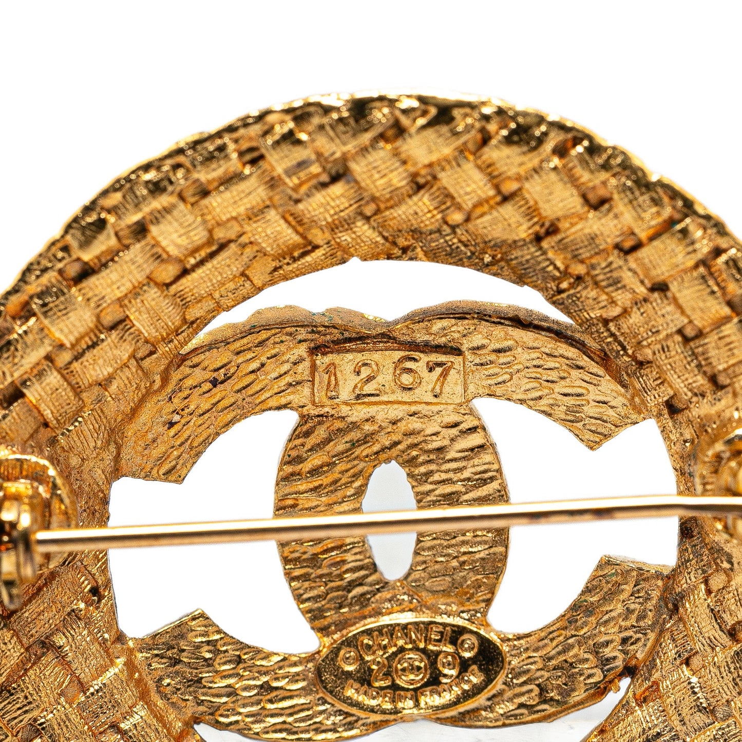 Gold Chanel Gold Plated CC Round Brooch