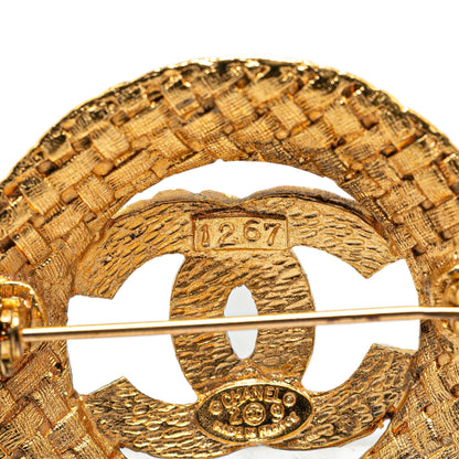 Gold Chanel Gold Plated CC Round Brooch