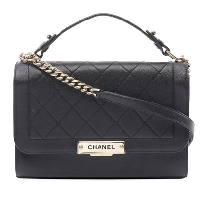 Black Chanel Medium Quilted Calfskin Label Click Flap Satchel