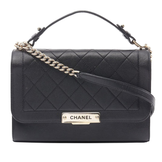 Black Chanel Medium Quilted Calfskin Label Click Flap Satchel