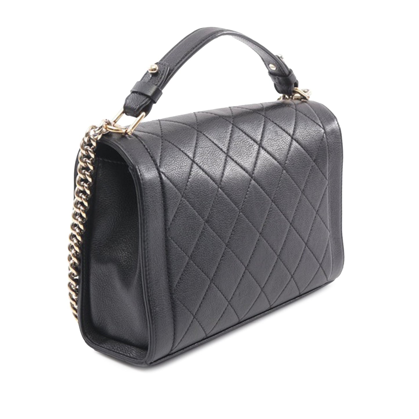 Black Chanel Medium Quilted Calfskin Label Click Flap Satchel