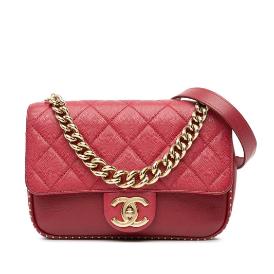 Chanel Sac Small Quilted Caviar Studded Chain Handle Flap