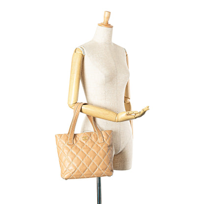 Brown Chanel CC Wild Stitch Calfskin Handbag