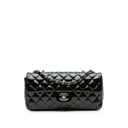 Black Chanel Classic Patent East West Single Flap Shoulder Bag