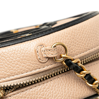 Beige Chanel Caviar CC Filigree Round Crossbody