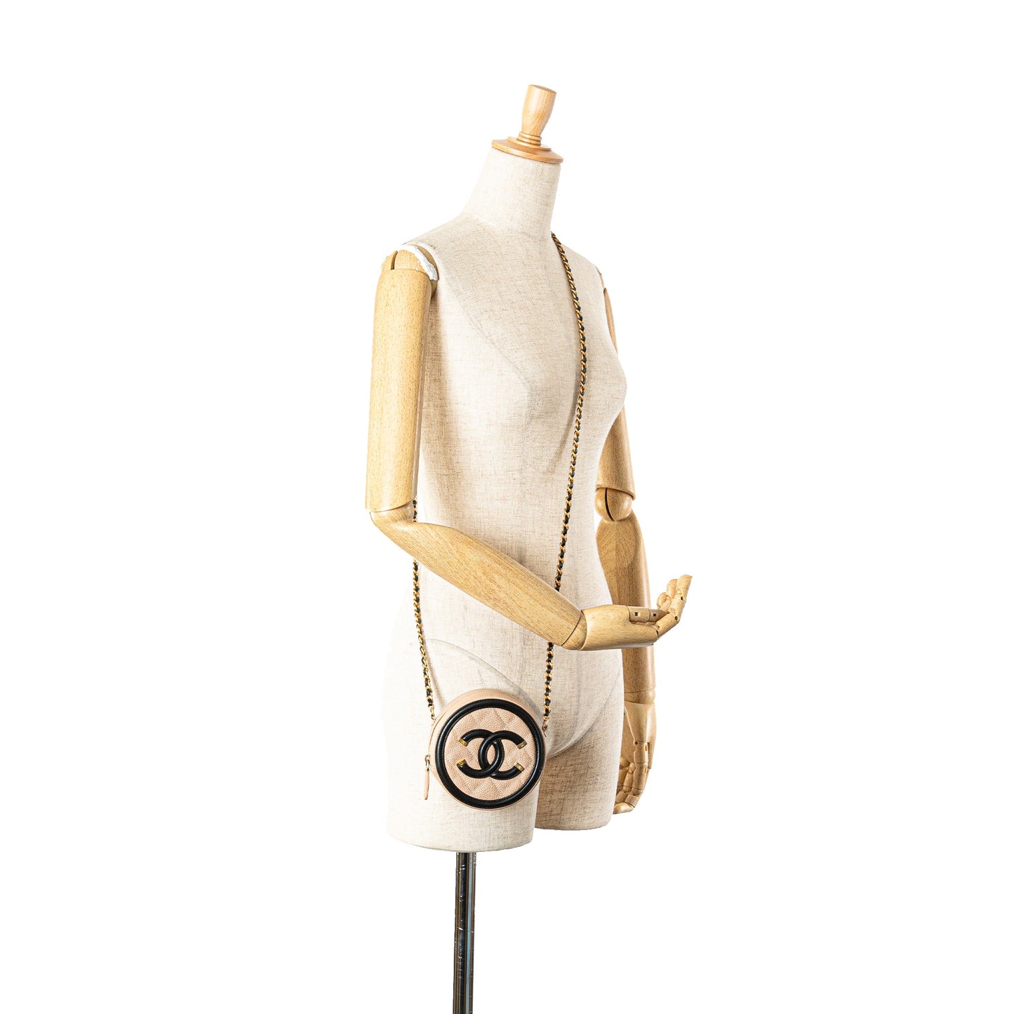 Beige Chanel Caviar CC Filigree Round Crossbody
