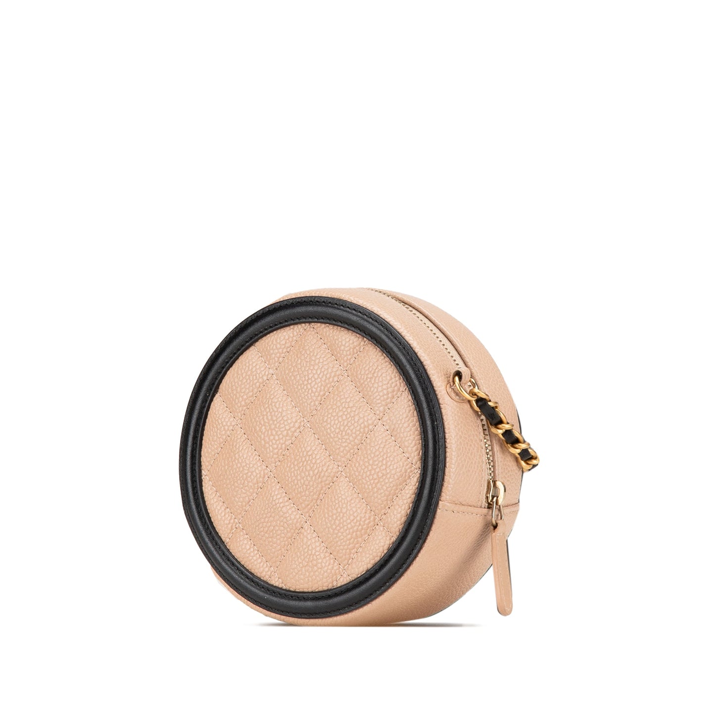 Beige Chanel Caviar CC Filigree Round Crossbody