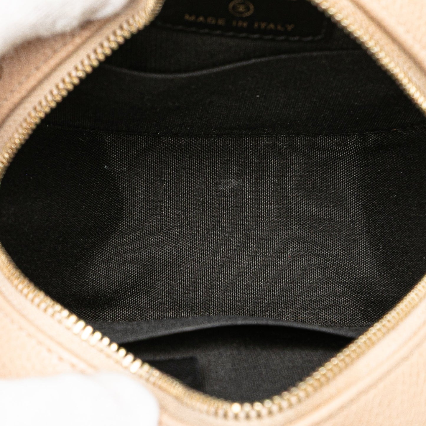 Beige Chanel Caviar CC Filigree Round Crossbody