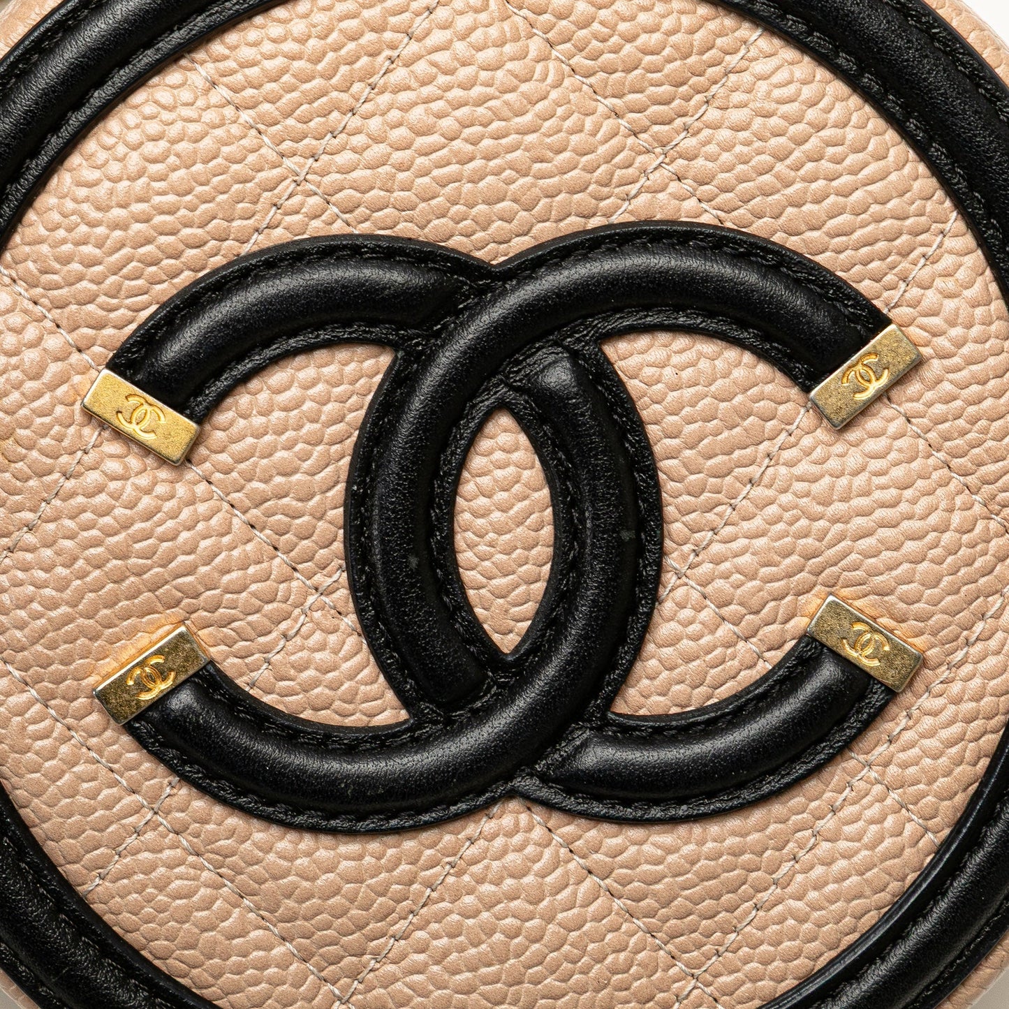 Beige Chanel Caviar CC Filigree Round Crossbody