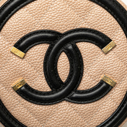 Beige Chanel Caviar CC Filigree Round Crossbody