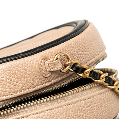 Beige Chanel Caviar CC Filigree Round Crossbody