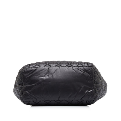 Chanel Coco Black Quilted Nylon Silver