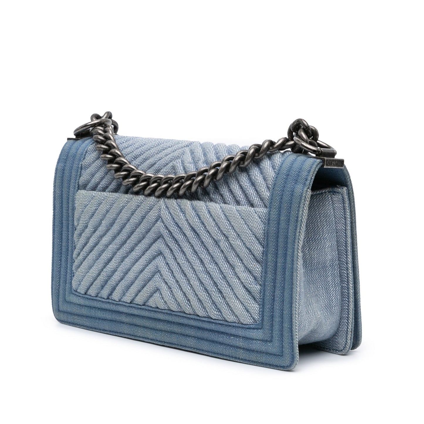 Blue Chanel Medium Denim Chevron Boy Flap Crossbody Bag