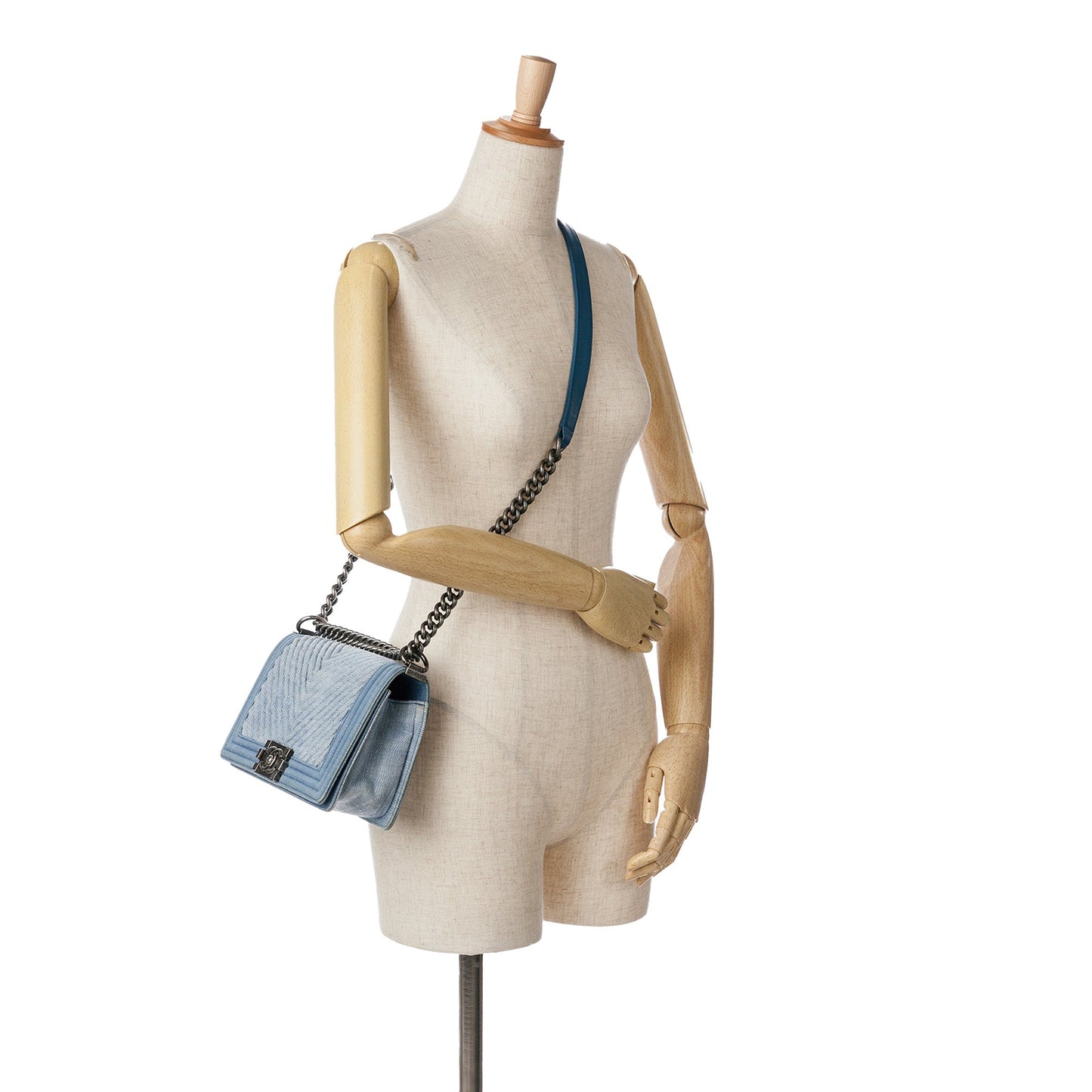 Blue Chanel Medium Denim Chevron Boy Flap Crossbody Bag