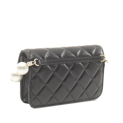 Black Chanel Quilted Calfskin Maxi Pearls Clutch With Chain Crossbody Bag