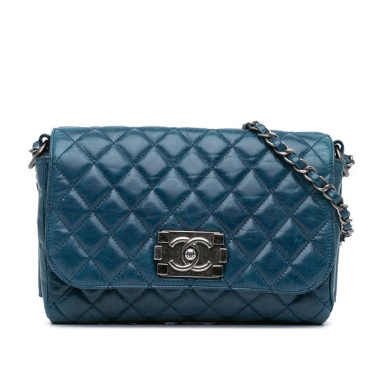 Blue Chanel Glazed Calfskin Soft Boy Flap Shoulder Bag