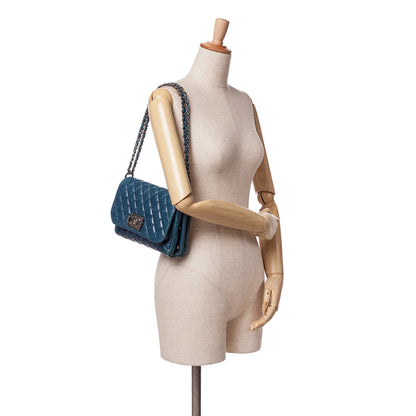 Blue Chanel Glazed Calfskin Soft Boy Flap Shoulder Bag