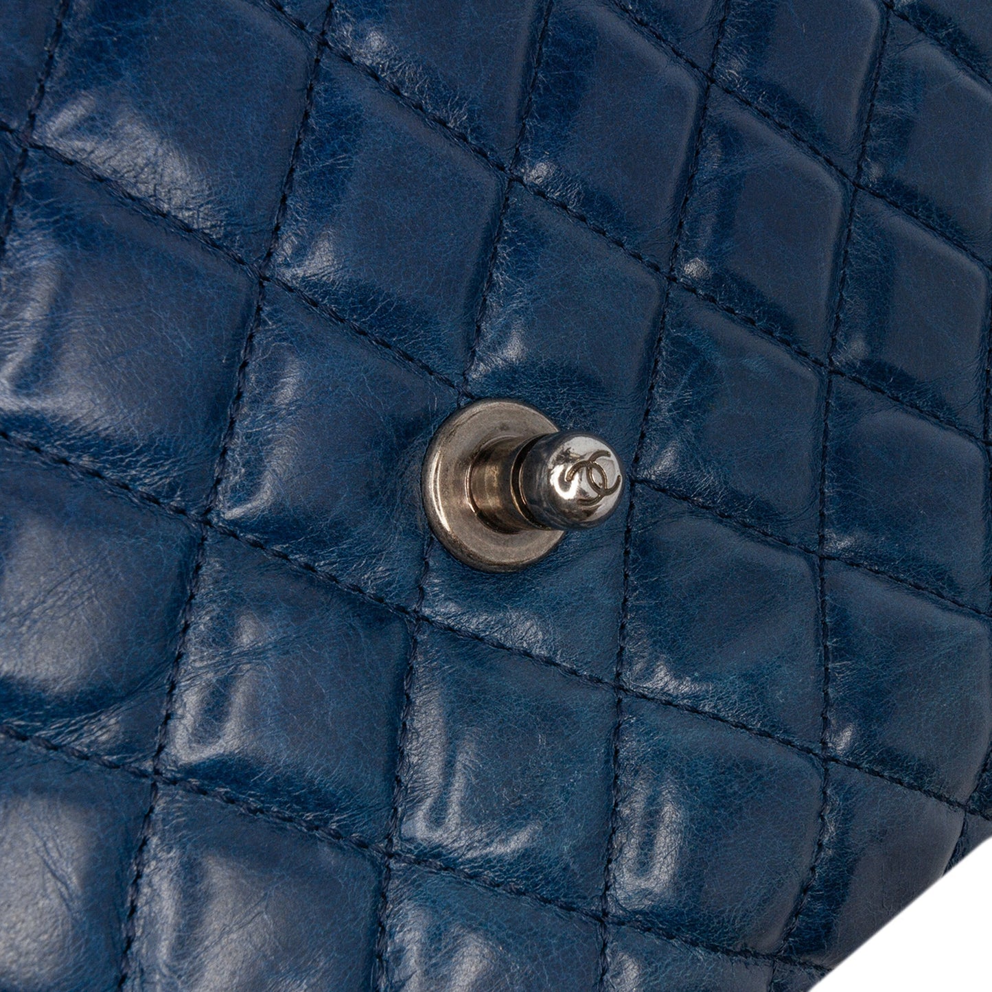 Blue Chanel Glazed Calfskin Soft Boy Flap Shoulder Bag