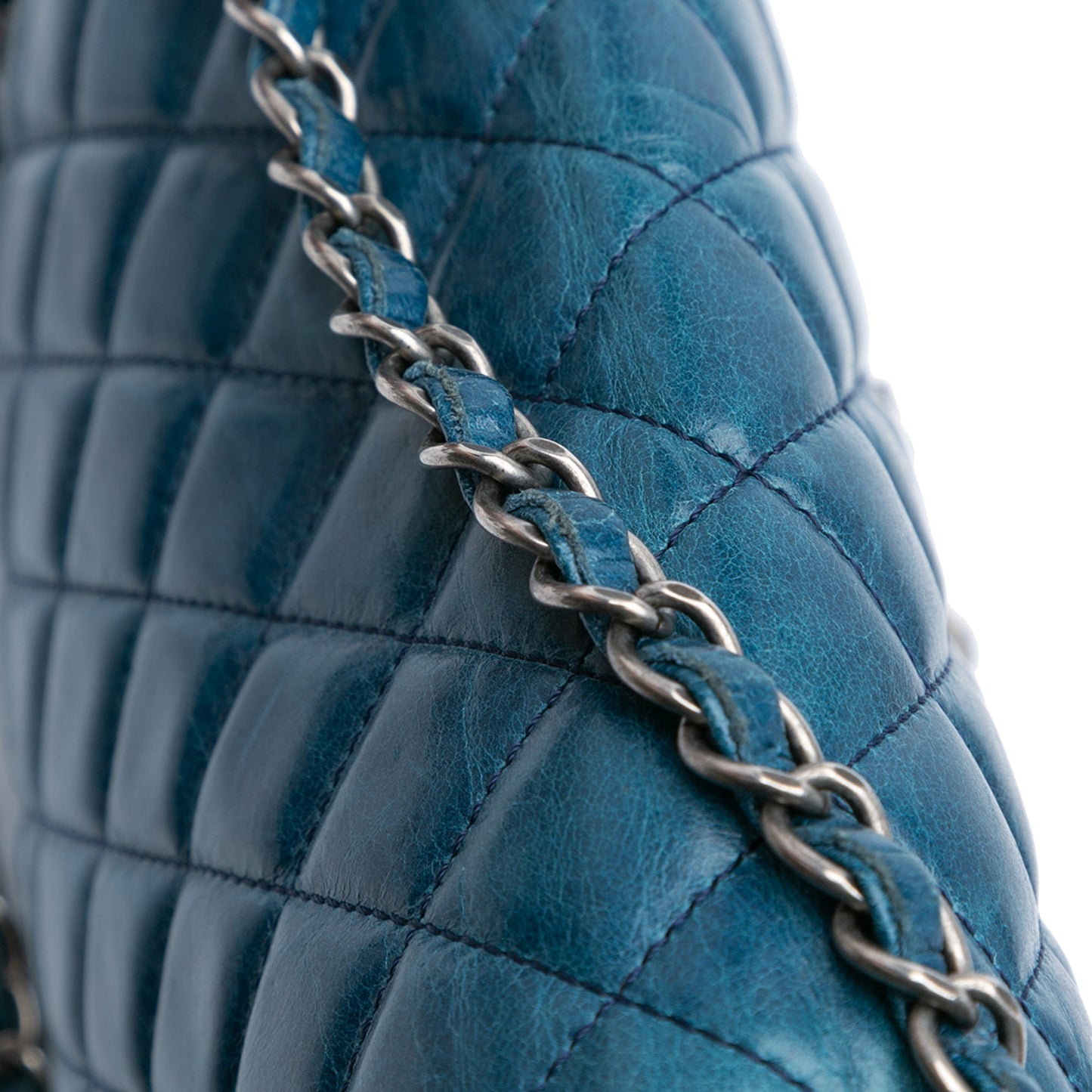 Blue Chanel Glazed Calfskin Soft Boy Flap Shoulder Bag
