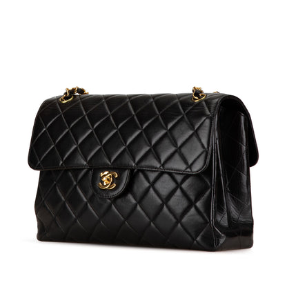 Black Chanel Jumbo Lambskin Double Sided Flap Shoulder Bag