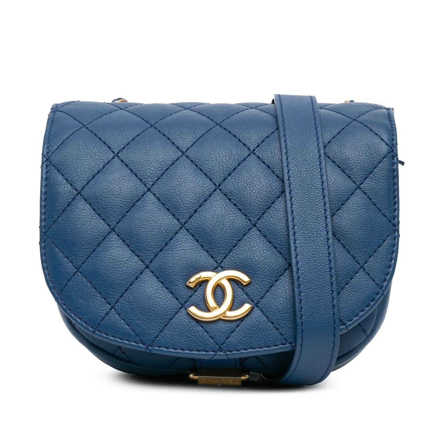 Blue Chanel Quilted Grained Calfskin Casual Trip Messenger Crossbody Bag