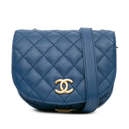 Blue Chanel Quilted Grained Calfskin Casual Trip Messenger Crossbody Bag