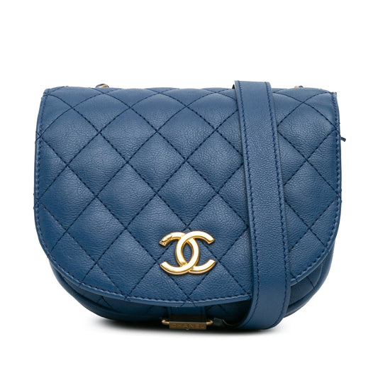Blue Chanel Quilted Grained Calfskin Casual Trip Messenger Crossbody Bag