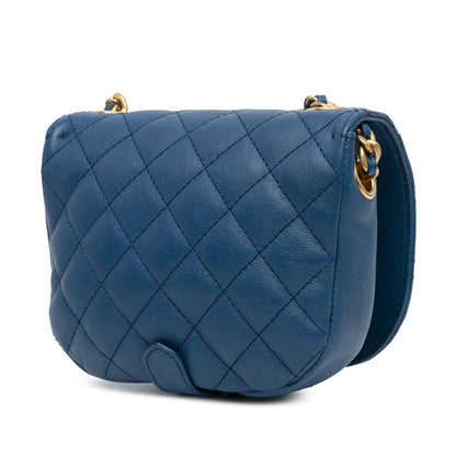 Blue Chanel Quilted Grained Calfskin Casual Trip Messenger Crossbody Bag