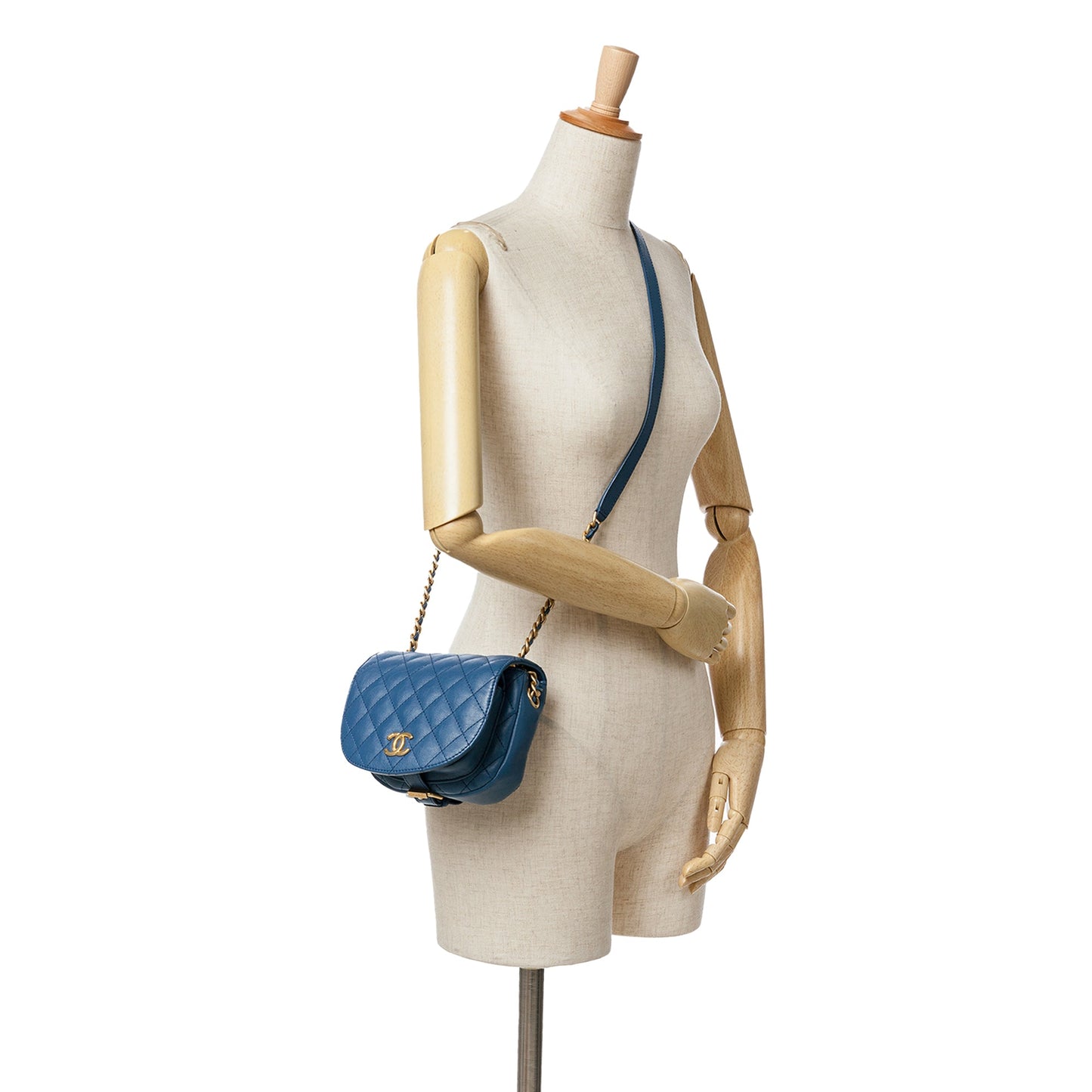 Blue Chanel Quilted Grained Calfskin Casual Trip Messenger Crossbody Bag