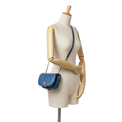 Blue Chanel Quilted Grained Calfskin Casual Trip Messenger Crossbody Bag