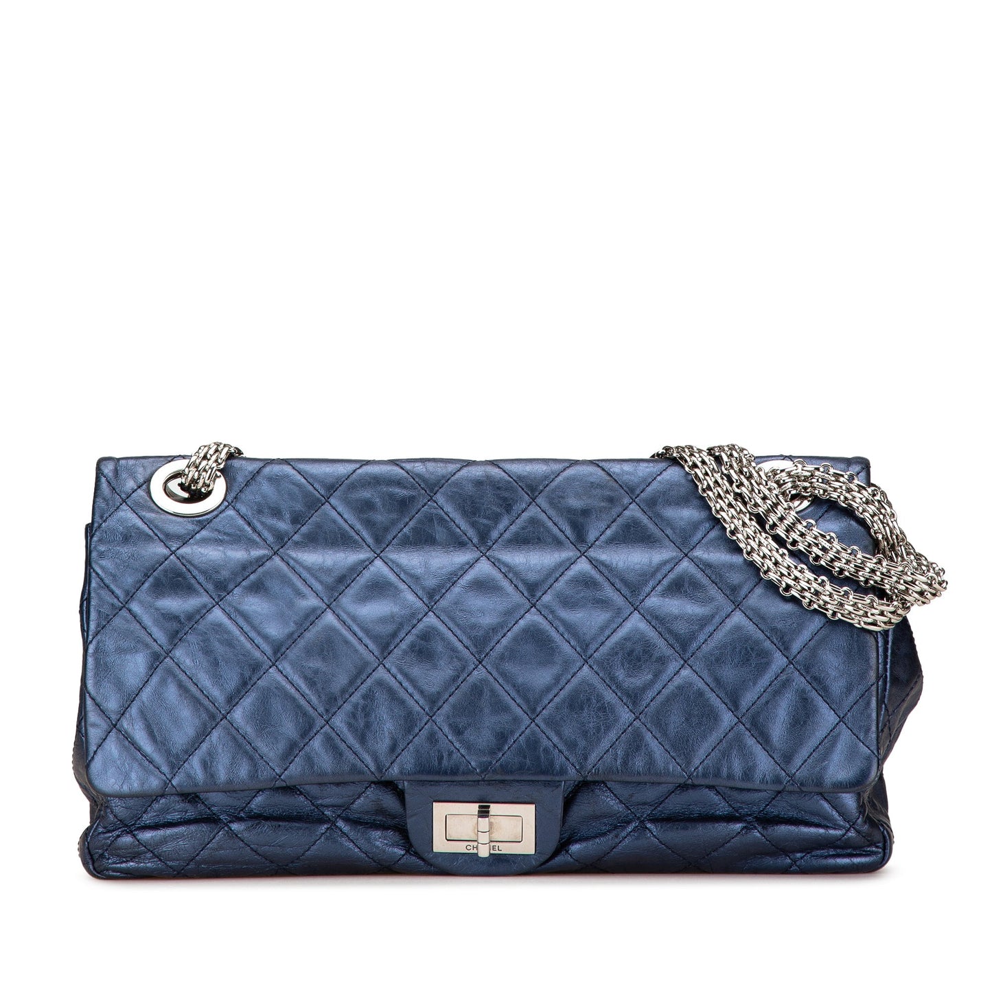 Blue Chanel Reissue 2.55 Aged Metallic Calfskin Flap 226 Shoulder Bag