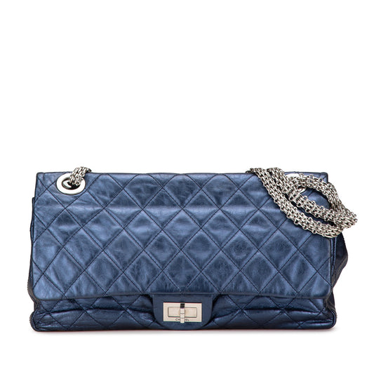 Blue Chanel Reissue 2.55 Aged Metallic Calfskin Flap 226 Shoulder Bag