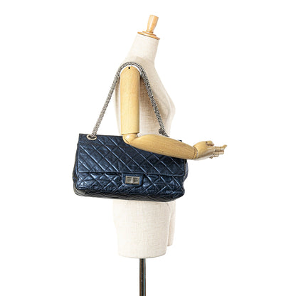 Blue Chanel Reissue 2.55 Aged Metallic Calfskin Flap 226 Shoulder Bag