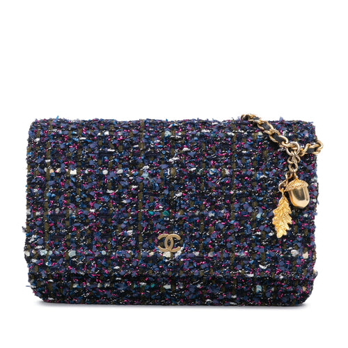 Blue Chanel CC Tweed Charms Wallet On Chain Crossbody Bag