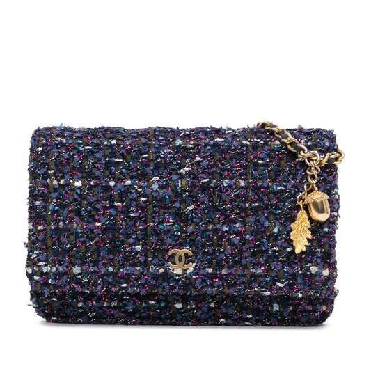 Blue Chanel CC Tweed Charms Wallet On Chain Crossbody Bag