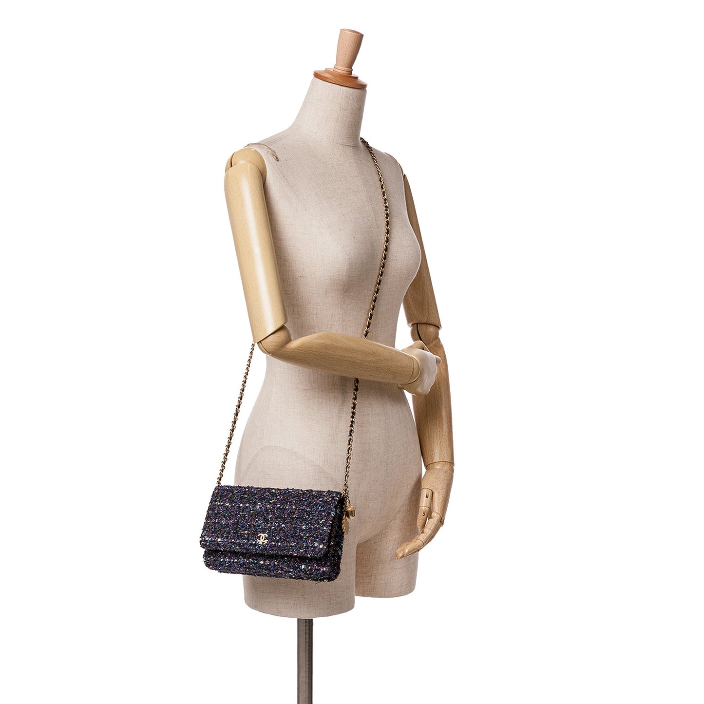 Blue Chanel CC Tweed Charms Wallet On Chain Crossbody Bag