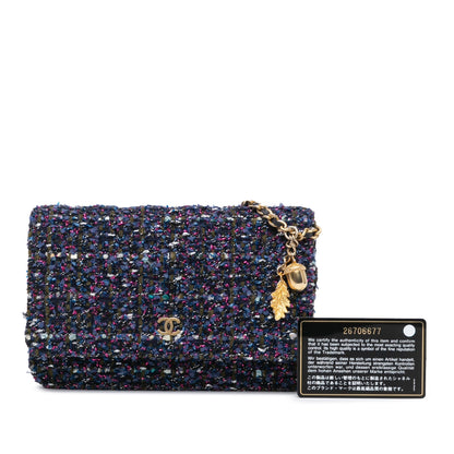Blue Chanel CC Tweed Charms Wallet On Chain Crossbody Bag
