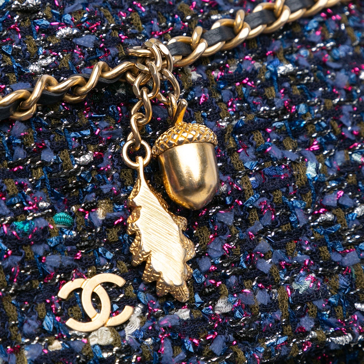 Blue Chanel CC Tweed Charms Wallet On Chain Crossbody Bag